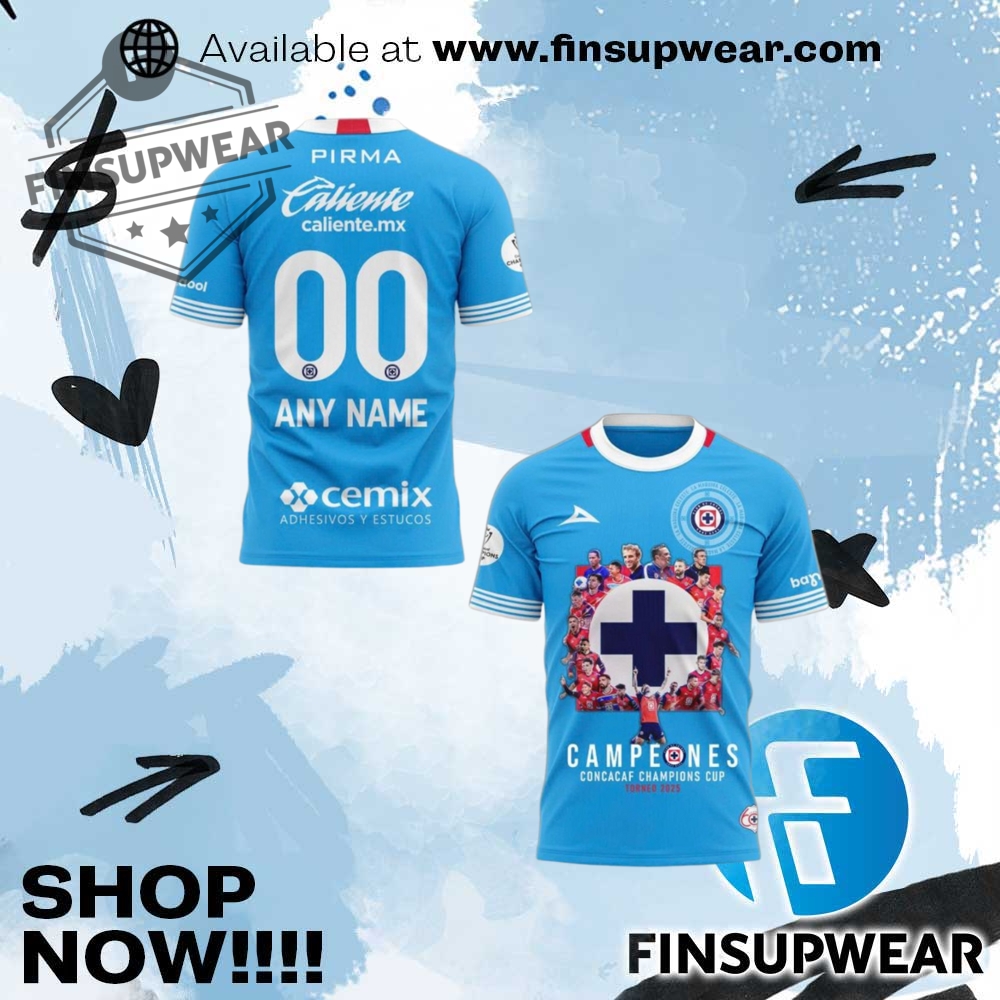 Cruz Azul Football Campeones Concacaf Champions Cup Torneo 2025 Customized Shirt finsupwear 1