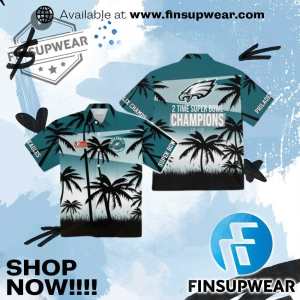 Eagle 2 Time Super Bowl Champions Lii Lix Hawaiian Shirt finsupwear 1