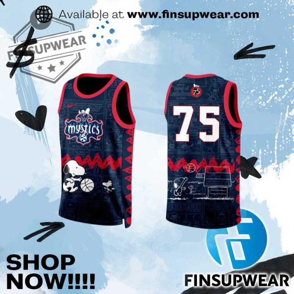 Washington Mystics X Peanuts 75Th Anniversary Limited Edition Basketball Jersey finsupwear 1