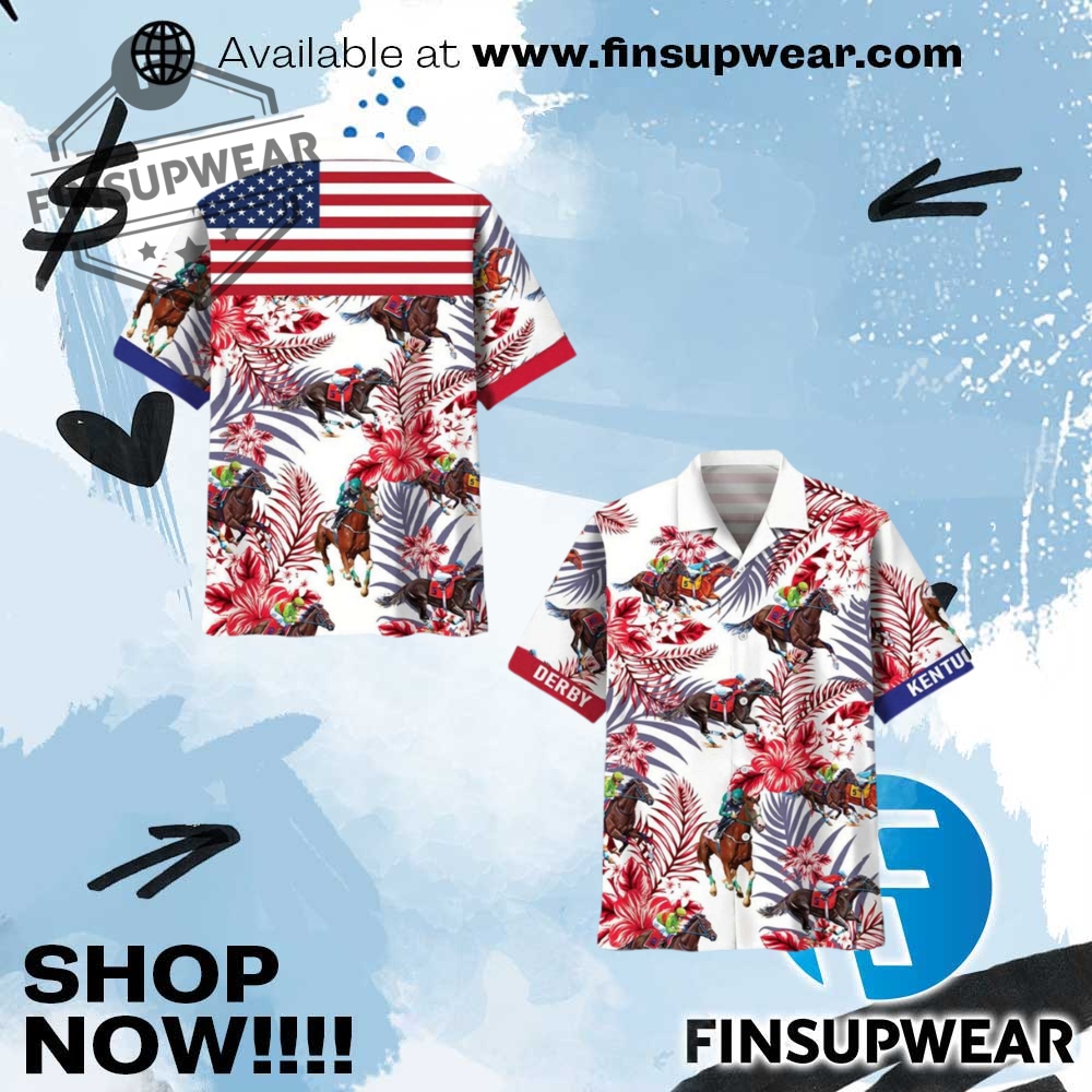 Kentucky Derby Horse Racing Print Fashion Short Sleeve Shirt 1 Kentucky Derby Horse Racing Print Fashion Short Sleeve Shirt