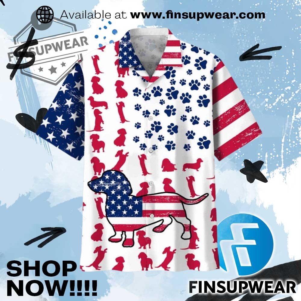 Dachshund Usa Flag Hawaiian Shirt