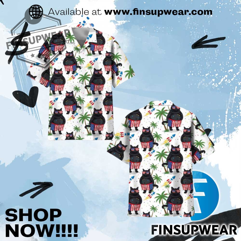 Black Cat Independence Day Hawaiian Shirt 1 Black Cat Independence Day Hawaiian Shirt