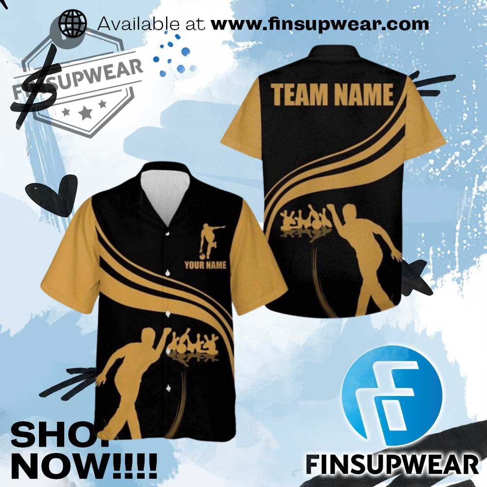 Hawaiian Bowling Shirt Black And Gold Bowlers