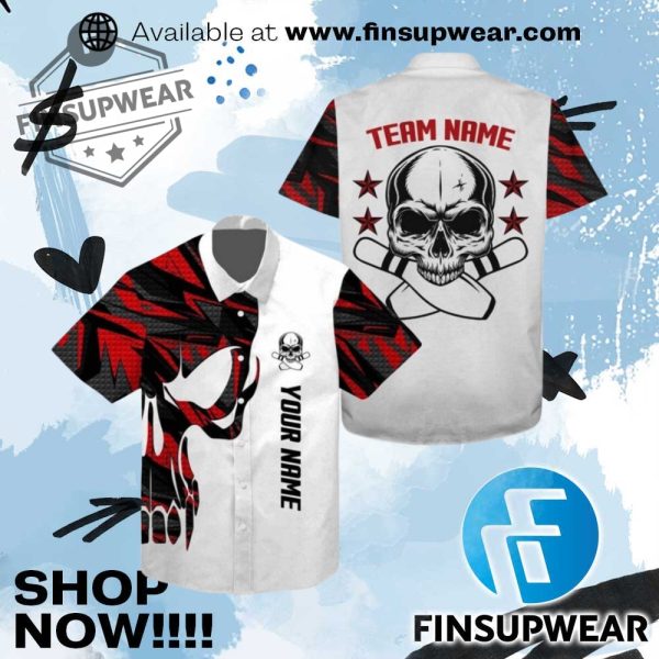 Red And White Skull Bowling Hawaiian Shirt finsupwear 1