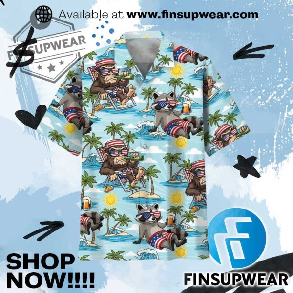 Sasquatch And Raccoon Summer Vacation Hawaiian Shirt finsupwear 1