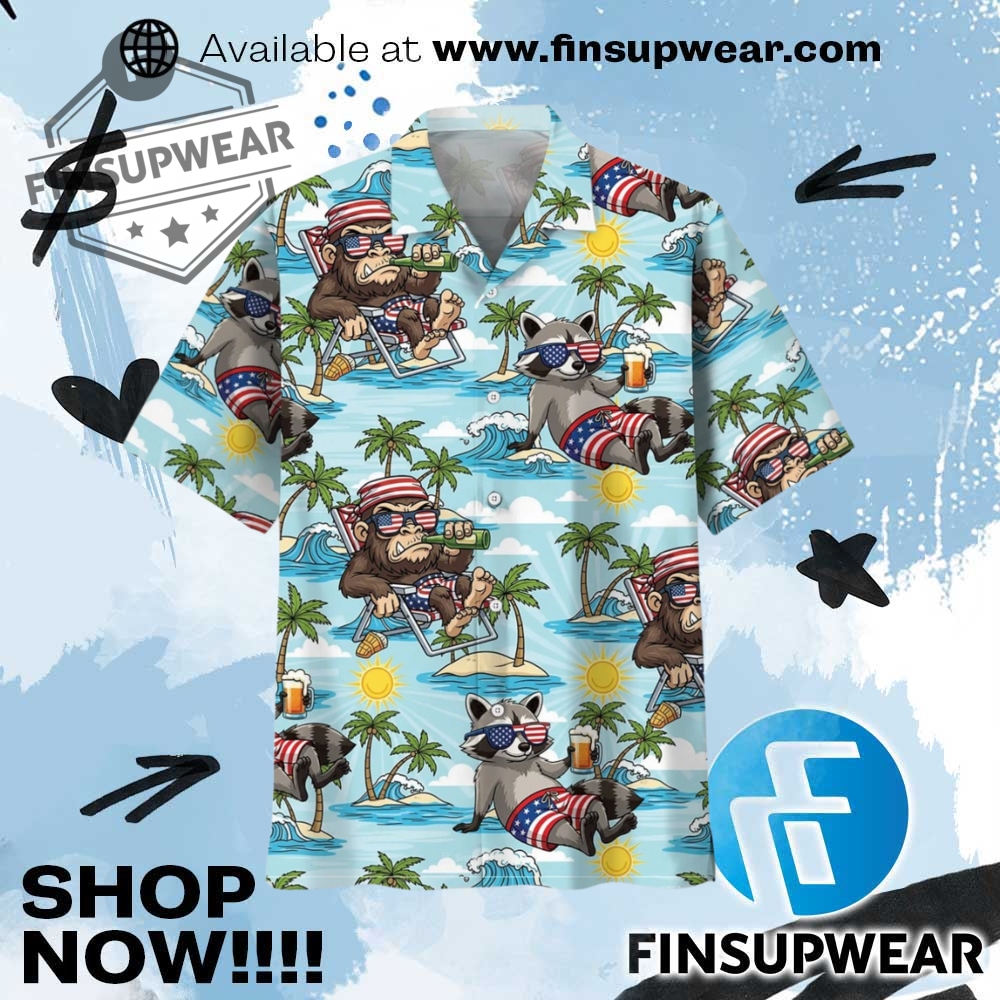 Sasquatch And Raccoon Summer Vacation Hawaiian Shirt 1 Sasquatch And Raccoon Summer Vacation Hawaiian Shirt