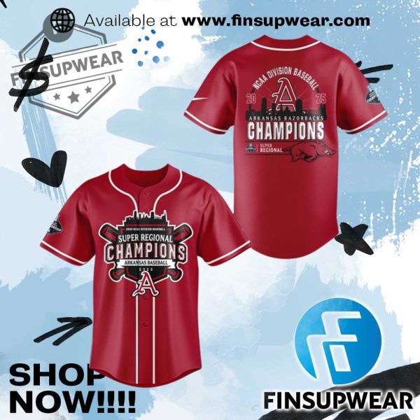 2025 Arkansas Razorbacks Super Regionals Champions Jersey finsupwear 1