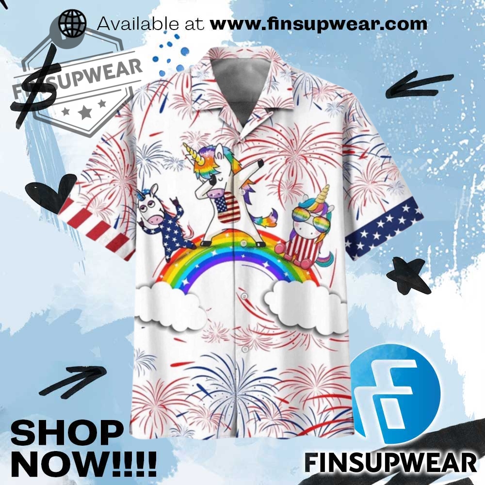 Rainbow And Unicorn Background Hawaiian Shirt 1 Rainbow And Unicorn Background Hawaiian Shirt