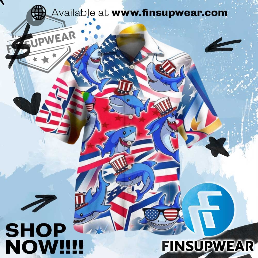 Shark America Independence Day Hawaiian Shirt 1 Shark America Independence Day Hawaiian Shirt