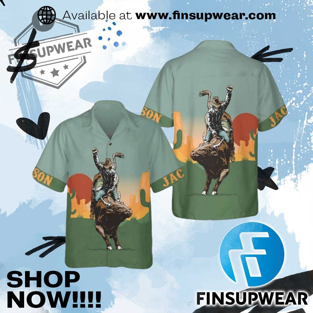 Texas Sunset Cactus Longhorn Custom Hawaiian Shirt 1 Texas Sunset Cactus Longhorn Custom Hawaiian Shirt