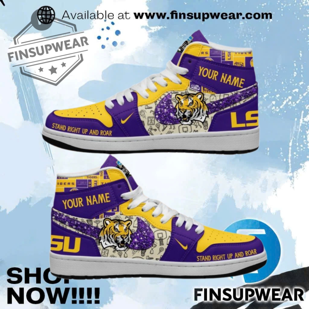 Lsu Tigers Stand Right Up And Roar Personalized Air Jordan 1 Shoes