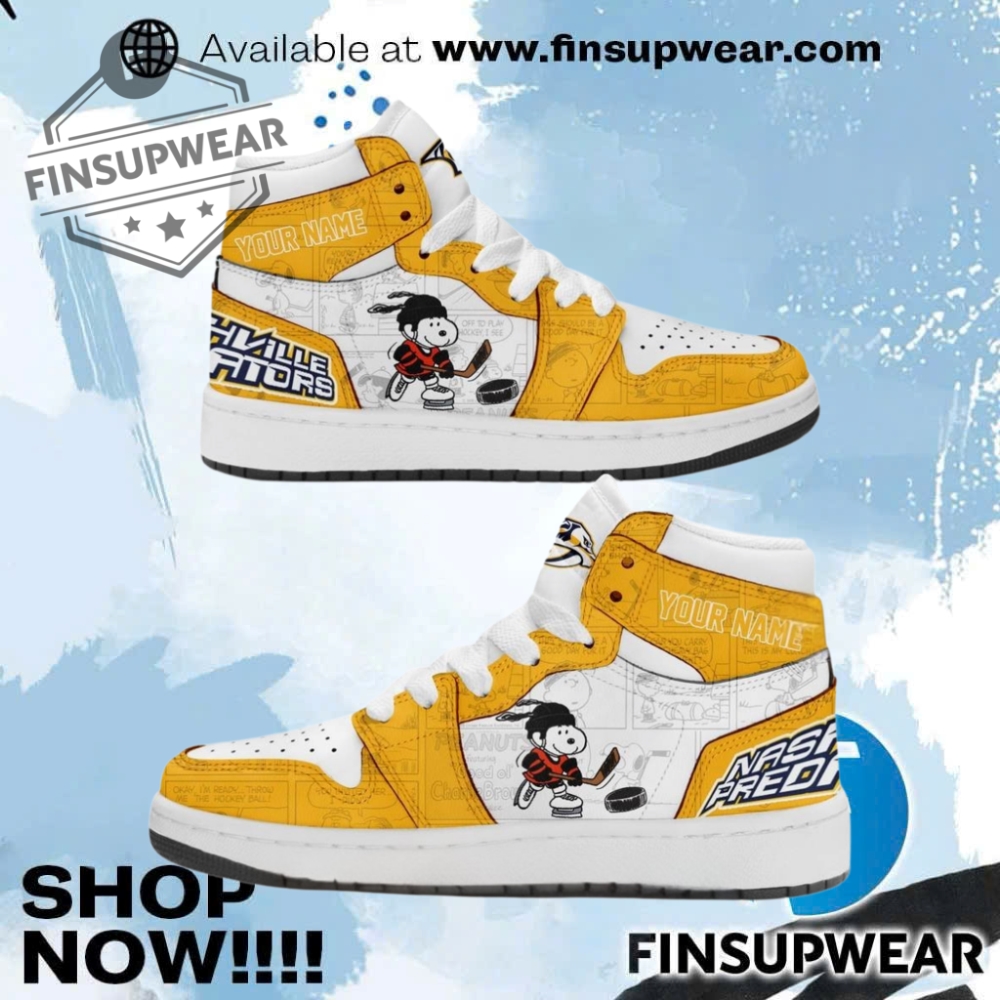 Nashville Predators 75Th Anniversary Of Peanuts Air Jordan 1 Shoes