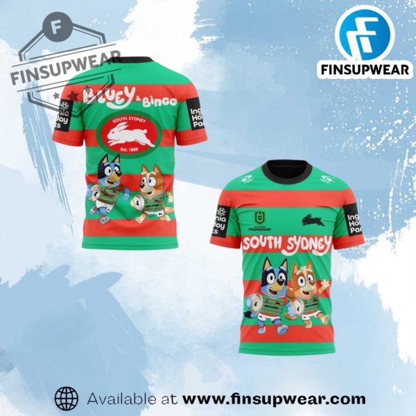 South Sydney Rabbitohs Nrl X Bluey And Bingo 2025 Shirt finsupwear 1