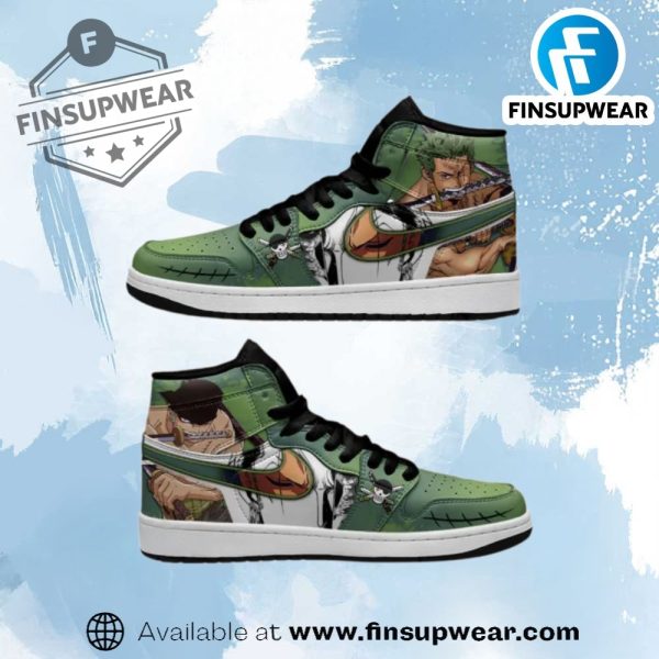 Zoro One Piece Custom Green Anime Sneakers finsupwear 1