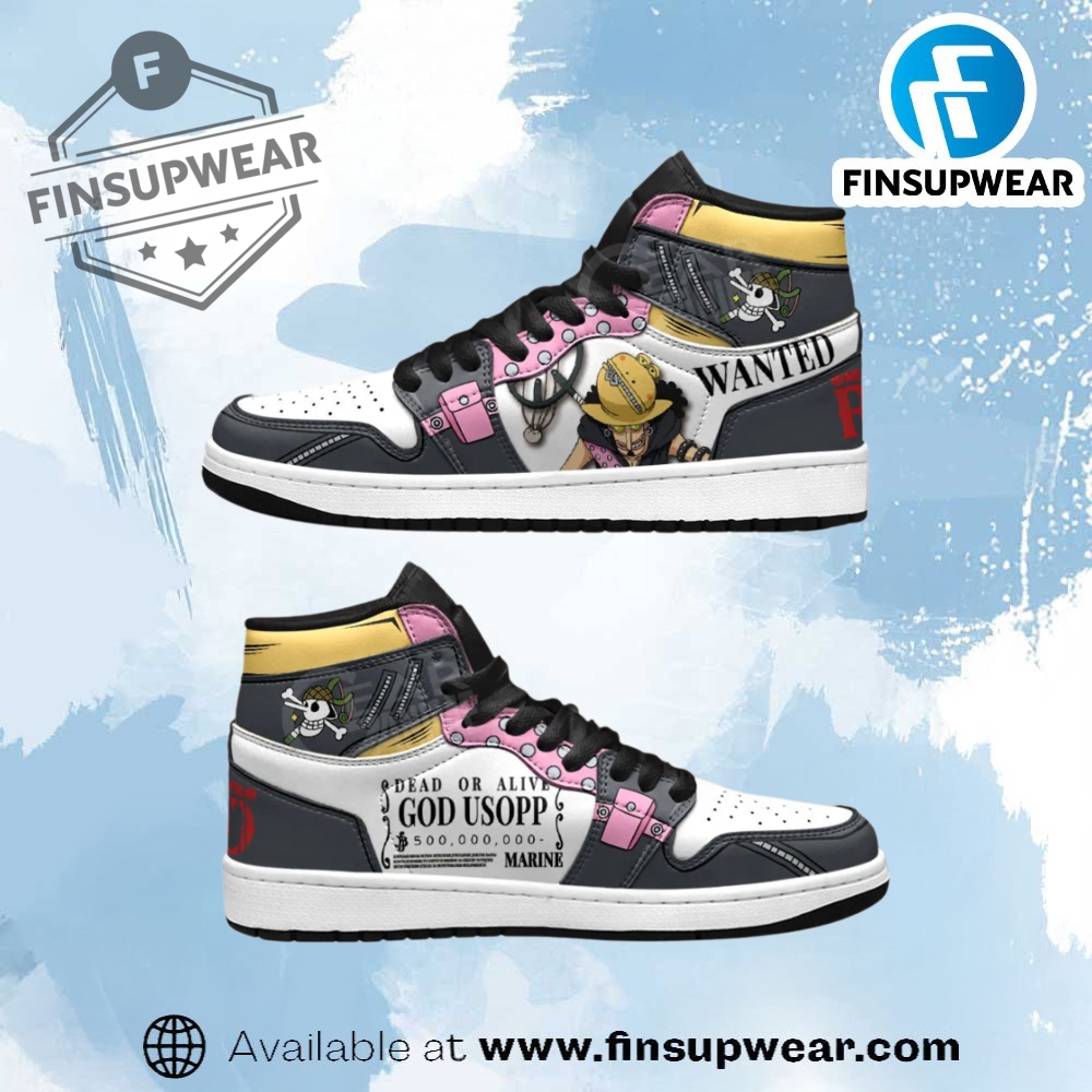 God Usopp Wanted High Top Anime Shoes With 500M Bounty finsupwear 1