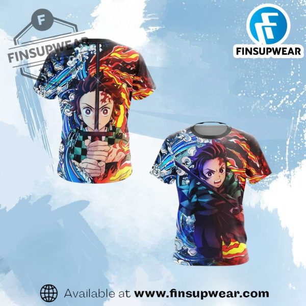 Tanjiro Sun And Water Breathing Techniques Demon Slayer 3D Shirt finsupwear 1