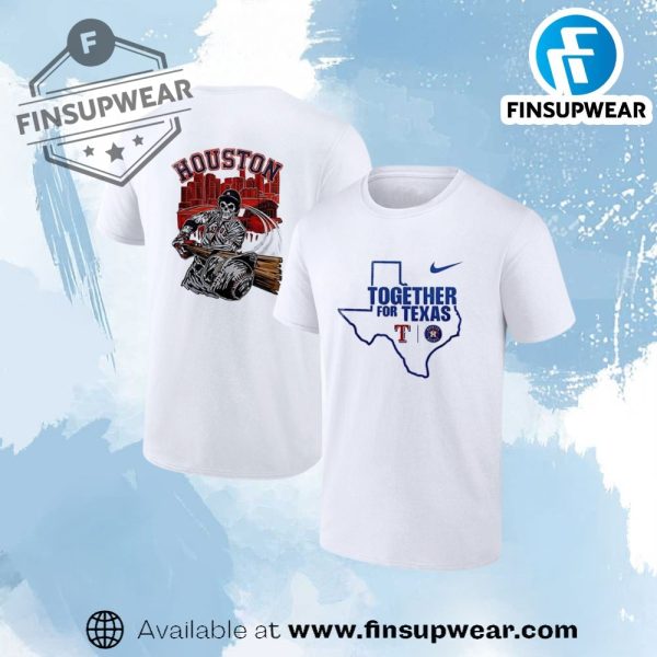 Texas Rangers Houston Astros Together For Texas Skeleton City Skyline Shirt finsupwear 1